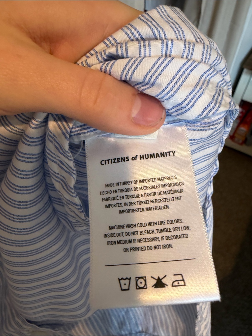 Citizens Of Humanity Seersucker Kayla Blue and White Striped Button-Down Shirt - Picture 5 of 6